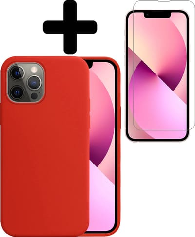 Hoesje - Met Screenprotector - Geschikt voor Apple iPhone 14 Pro - Sterk & Shockproof - Back Cover - Siliconen Case - Telefoon Hoes - Telefoonhoesjes - Rood