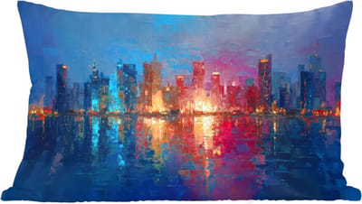 Sierkussens - Kussentjes Woonkamer - 60x40 cm - Skyline - Penseelstreken - Donkerblauw - Lichtgevend