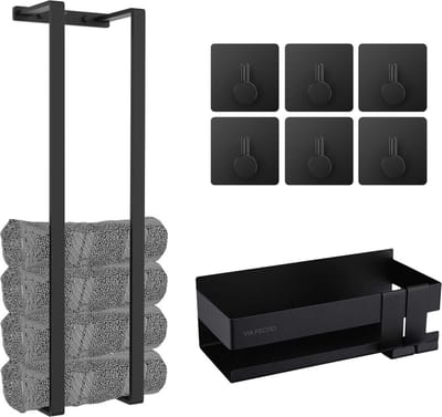 Badkamer accessoireset 3 delig - Zwart - Handdoekrek - Handdoekhaakjes - Wandrek - Luxe Badkamerset