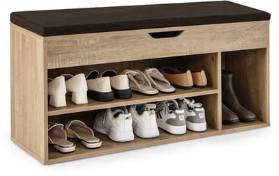 COSTWAY Schoenenbank, houten schoenen opbergbank met kussen, schoenenrek bank met opheffen bovenste compartiment, 104 x 30 x 48cm