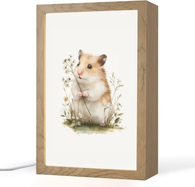 Nachtlampje 20x30 cm - Kinder lampje - Hamster - Bloemen - Tafellamp kinderkamer - Slaapkamer lamp - Bedlamp kinderen - Kinderlampje stopcontact - Wandlamp babykamer - Nachtlampjes