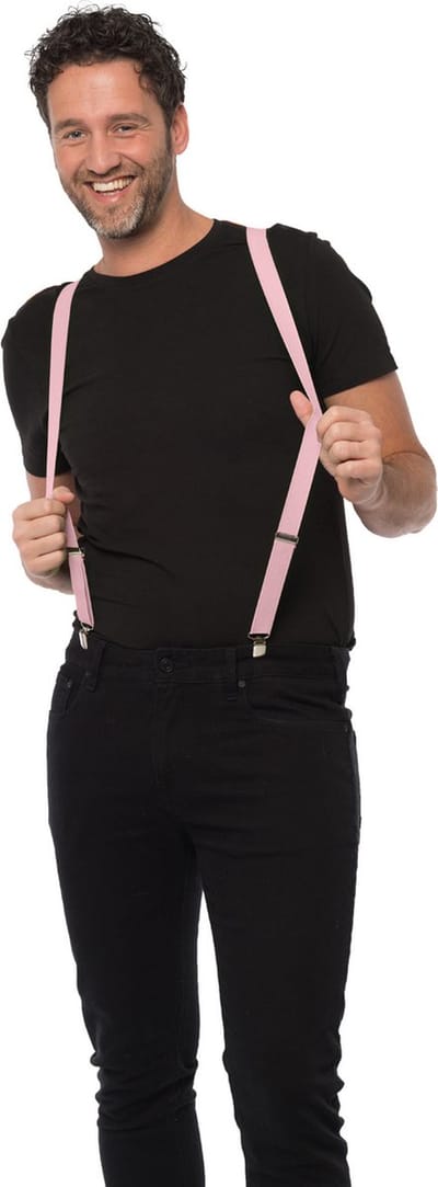 Partychimp voordeelverpakking 6 pack Bretels Licht Roze Carnavalskleding Heren Carnaval Accessoires - Licht Roze - 3 cm Breed - Polyester - 6 pack