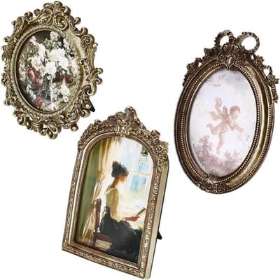 Fotolijst - Vintage sierlijk goudkleurig - Woondecoratie - Tafelbladweergave - Muur ophangen - Geschikt voor foto's - Diverse maten - Antiek ontwerp met harsrand