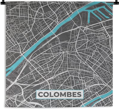 Wandkleed - Wanddoek - Colombes - Kaart - Plattegrond - Frankrijk - Stadskaart - 180x180 cm - Wandtapijt