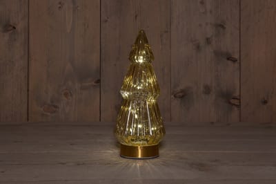 B.O.T. Tree Glass 10X23,5 cm Amber With Golden Base 10Led kerstverl...