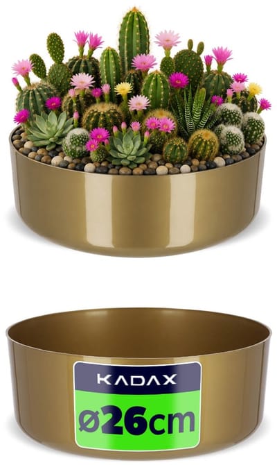 KADAX Bloemenschaal van kunststof, ronde schaal, plantenbak, kunststof schaal voor vensterbank, tafel, woonkamer, plantenbak, diameter 26 cm, goud