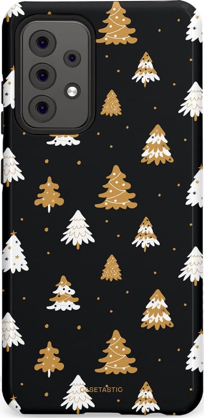 Casetastic hoesje geschikt voor Samsung Galaxy A52 (2021) 5G / Samsung Galaxy A52 (2021) 4G - Dubbellaagse bescherming - Happy Chistmas Kerstbomen - Fashion Case - Zwart