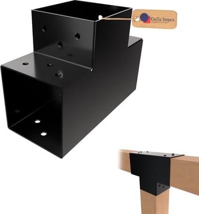 Paalverbinder Hoekbeugel - T-Vorm Bevestiging - Pergola Bouwen - Zwart Poedergecoat - 121x121 mm