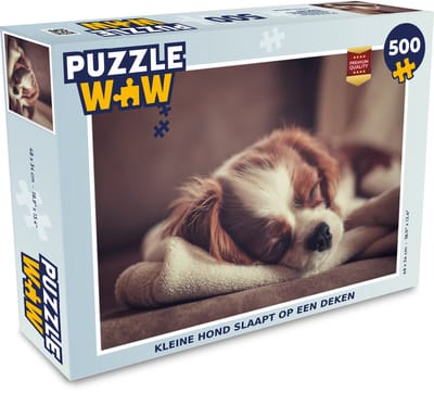 Puzzel Kleine hond slaapt op een deken - Legpuzzel - Puzzel 500 stukjes