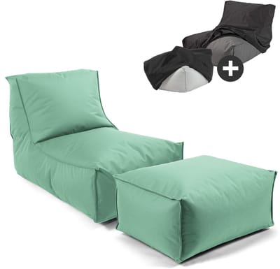 mokebo Zitzak met hocker en beschermhoes voor kinderen & volwassenen 'Der Sundowner', Bean Bag met vulling of vloerkussen in Beige