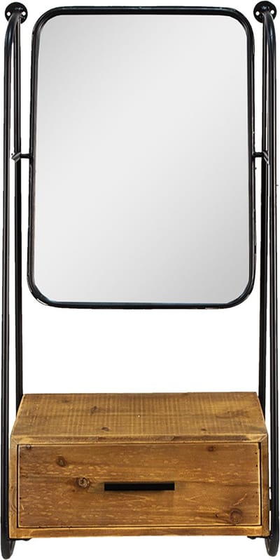 Clayre & Eef Spiegel 46x90 cm Bruin Zwart Ijzer Hout Rechthoek Grote Spiegel