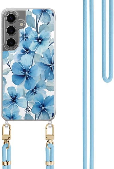 Casimoda® hoesje met koord - Geschikt voor Samsung S24 Plus - Indigo Gardens - Afneembaar koord - TPU/polycarbonaat - Blauw