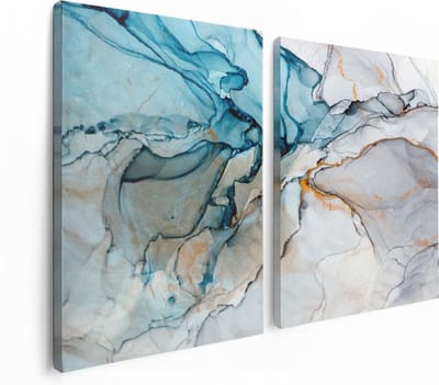 Artaza Canvas Schilderij Tweeluik Abstracte Kunst - Blauwe Grijze Marmer - 120x80 cm - Wanddecoratie Woonkamer - Schilderijen - Muurdecoratie