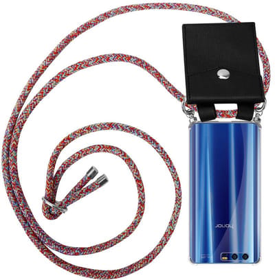 Cadorabo Hoesje geschikt voor Honor 9 in KLEURRIJKE PAPEGAAI - Silicone Mobiele telefoon ketting beschermhoes met zilveren ringen, koordriem en afneembaar etui