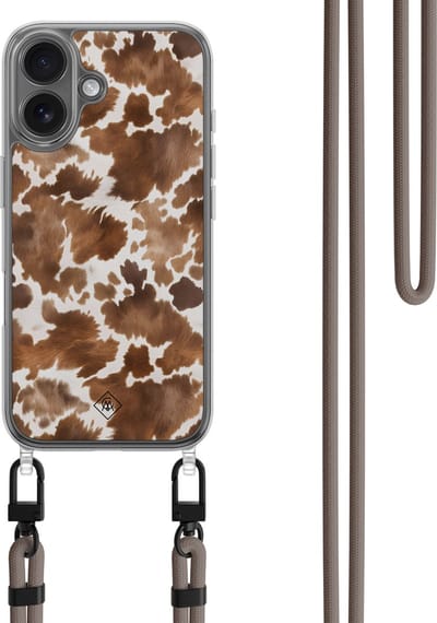 Casimoda® hoesje met koord - Geschikt voor iPhone 16 - Cowhide Chic - Afneembaar koord - TPU/polycarbonaat - Multi
