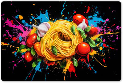 Placemats 45x30 cm - Placemat kunststof - 1 stuk - Spaghetti - Graffiti - Verf - Kleurrijk - Eten - Modern - Borden onderleggers - Decoratie voor op tafel - Keuken tafeldecoratie accessoires - Vinyl onderlegger - Tafelversiering