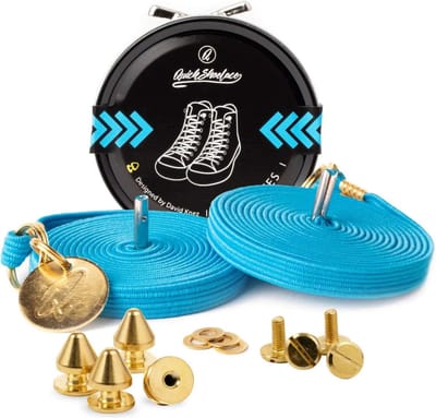 Quick shoelaces - Met één hand veters strikken - Prestige - Gecoat met met een laagje 24k goud - Schoenveter met fixatie spikes - Turquoise