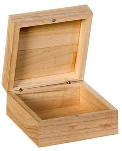 Vierkante houten doos in beige - 10 x 10 x 5 cm