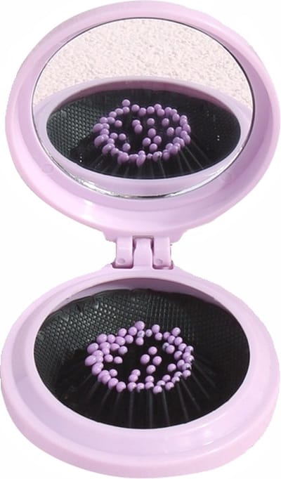 Mini Haarborstel / Spiegel Inklapbaar - Lila | 7,3 x 6,5 x 2,6 cm | Fashion Favorite