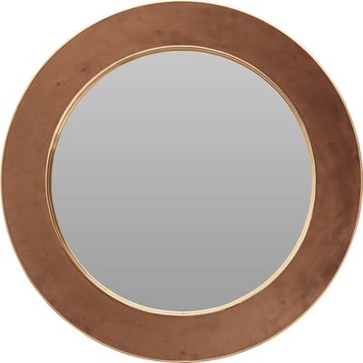 H&S Collection Spiegel Algarve - bruin - rond - vilt/staal - D60 cm - wandspiegel