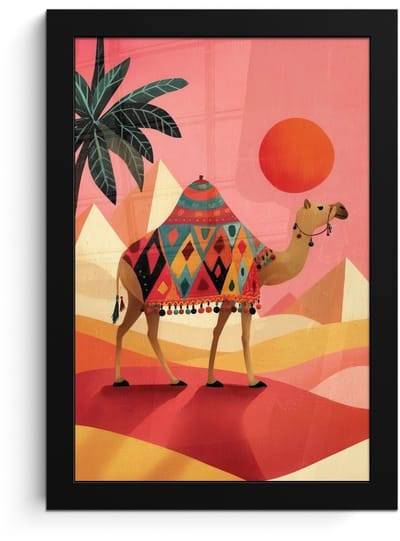 Poster in lijst - Fotolijst 20x30 cm - Posters - Kameel - Pyramides - Rode zon - Posterlijst zwart - Decoratie - Wanddecoratie woonkamer - Muurdecoratie slaapkamer