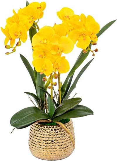 Kunstbloemen met vaas - Nepbloemen decoratie - Woonkamer aankleden - Levensechte uitstraling - 54 cm hoog - Gouden vaas