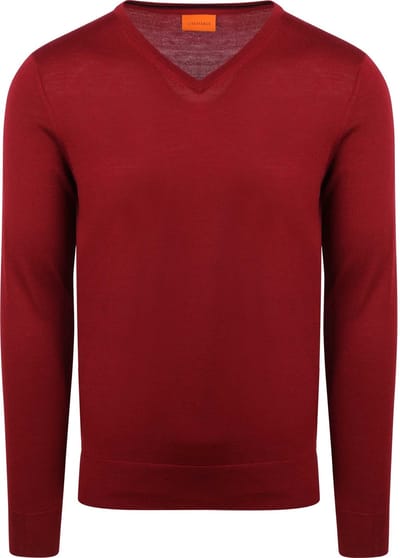 Suitable Merino Pullover V-Hals Donkerrood - Maat M - Heren