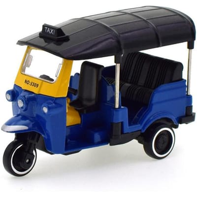 Retro gegoten metalen driewieler, speelgoedmotorfiets, autoriksja, figuur voor kindercollectie