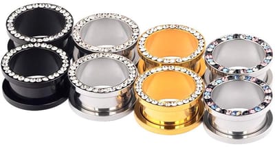 Dailygoods- Oortunnels 8 Stuks - Roestvrij Staal - Schroefsluiting - Edelstenen - 6 mm / 16 mm - Kubieke Zirkonia - Piercings
