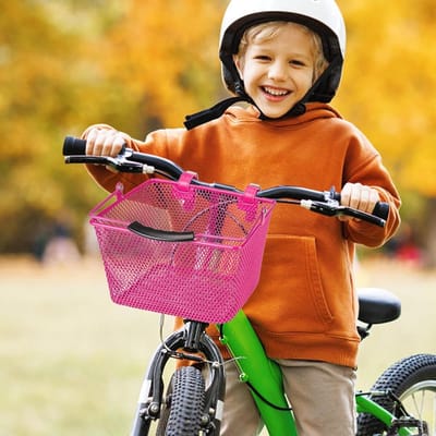 Fietsmand Kinderen - Stuurmand Voorrekje - Spullen Vervoeren - Verstevigd IJzeren Frame - 24.5x14x14 cm - Roze