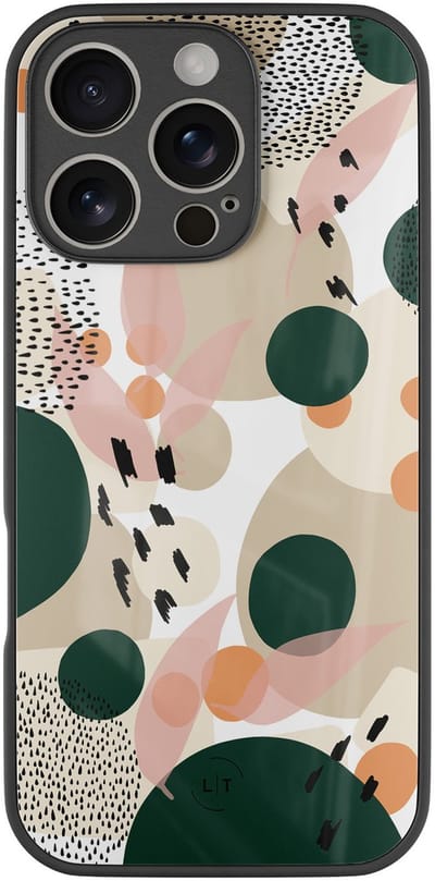 Hoesje geschikt voor iPhone 16 Pro - Abstract painted - Luxe Glazen Hardcase - Hippe print - Multi - Leuke Telefoonhoesjes