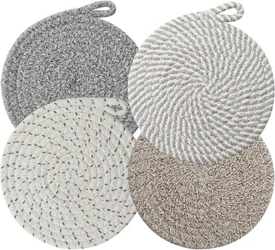 longziming Hittebestendige Katoenen Onderzetters Set van 4 – 20cm – Ronde Placemats – Keuken Onderzetters voor Pannen, Borden en Bekers – woonaccessoires