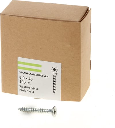 Hoenderdaal Spaanplaatschroef verzinkt platverzonken kop PZ3 voldraad 6.0X45 (per 100 stuks)