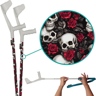 myCover Skulls & Roses - 2 stuks - Trendy hoes voor krukken en wandelstokken, past op elke kruk of wandelstok, elastische stof, wasbaar 30°C, verschillende patronen - Excl. Kruk