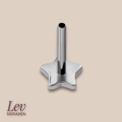 Lev Sieraden - Push pin Labret staafje Ster - 1.2 x 6mm - Zilver kleurig - Titanium - Verwiselbaar labret staafje - Push pin labret base star