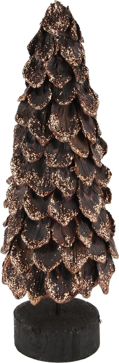 Dekoratief | Kegel vorm op voet m/blaadjes, bruin, 8x8x24cm | A245523