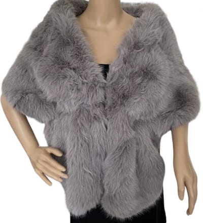 Dames Luxe Poncho / Stola / Sjaal / Cape met Imitatiebont en Bloemenprint -71259- BEIGE
