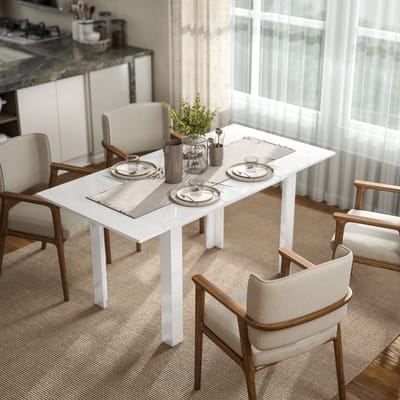 Wishdor Eettafel 120L x 80B x 78H cm, uitschuifbaar tot 160B x 80T x 78H cm van MDF, hoogglans wit