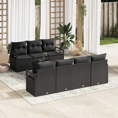 vidaXL Bankstel 8 st 7-Aantal zitplaatsen Zwart poly rattan