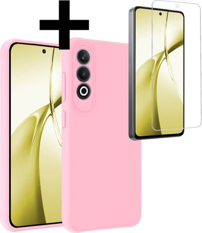Hoesje - Met Screenprotector - Geschikt voor OnePlus Nord CE4 - Sterk & Shockproof - Back Cover - Siliconen Case - Telefoon Hoes - Telefoonhoesjes - Lichtroze