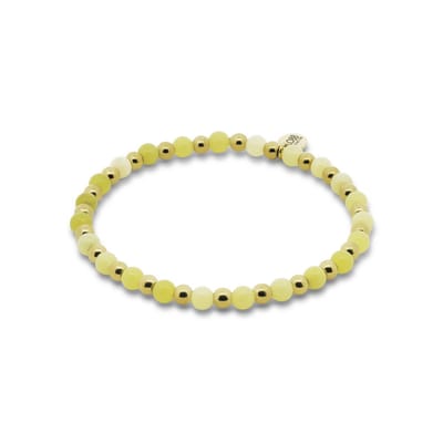 CO88 Collection 8CB-91451 – Dames Armband – Kralen Armband – Citroen Jade – Goudkleurig Staal – Rekbaar – Cadeau voor Vrouwe