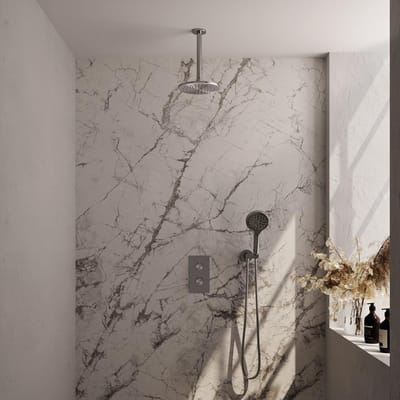 Brauer Brushed Carving Thermostatische Regendoucheset Inbouw - Hoofddouche 20 cm - 3 Weg - Handdouche 3 Standen - Doucheslang - Wandaansluitbocht - Rvs