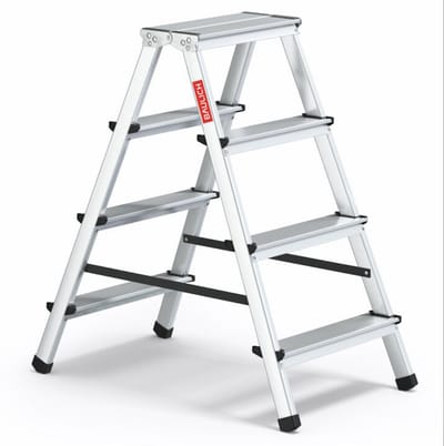 Baulich Aluminium vouwladder dubbelzijdig - 4 treden met antislip platform - huishoudladder werkhoogte 241 cm, draagvermogen 120kg