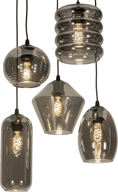 Lumidora Hanglamp 74726 - NAPELS - 5 Lichts - E27 - Zwart - Grijs - Metaal - ⌀ 55 cm
