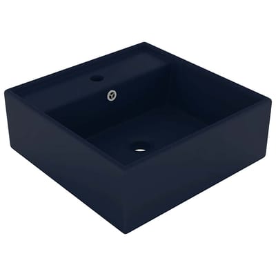 vidaXL - Wastafel - met - overloop - vierkant - 41x41cm - keramiek - mat - donkerblauw