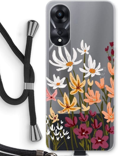 Case Company® - Hoesje met koord geschikt voor Oppo A78 5G hoesje met Koord - Painted wildflowers - Telefoonhoesje met Zwart Koord - Bescherming aan alle Kanten en Over de Schermrand