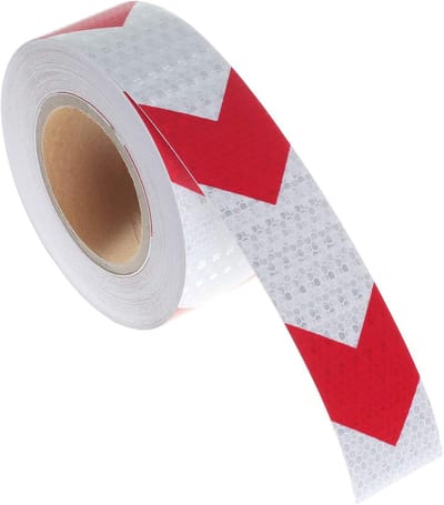 Famanu – Reflecterende waarschuwingstape pijl rood/wit, 25 m x 5 cm, hoge zichtbaarheid, markering voor voertuigen, trailers, buiten