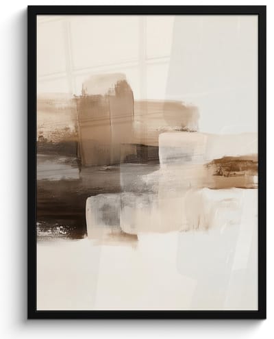 Poster in lijst - Fotolijst 60x80 cm - Posters - Penseelstreken - Abstract landschap - Rust - Posterlijst zwart - Decoratie - Wanddecoratie woonkamer - Muurdecoratie slaapkamer