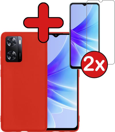 Hoesje - Met 2x Screenprotector - Geschikt voor OPPO A57 - Sterk & Shockproof - Telefoon Hoes - Back Cover - Siliconen Case - Telefoonhoes - Rood