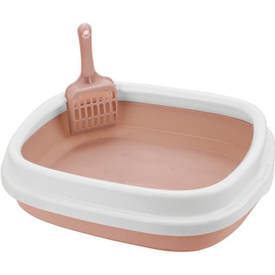 Ensemble de toilettes anti-éclaboussures pour chien, bac à litière pour chat, bac à litière pour animaux de compagnie, bac à litière pour chat avec pelle, bac à litière pour chien et chat rose